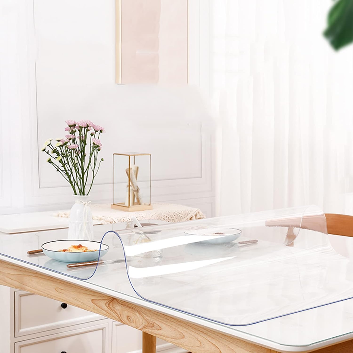 Mantel protector de mesa de comedor de plástico transparente, fácil de limpiar, protector de mesa (0.059in, 23,6 x 23,6 pulgadas)