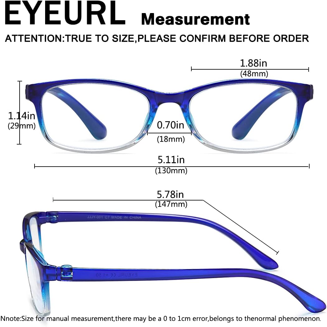 EYEURL Gafas de lectura para hombres y mujeres, lentes de bloqueo de luz azul que reducen la fatiga ocular, paquete de 2 unidades, marco TR90 ligero