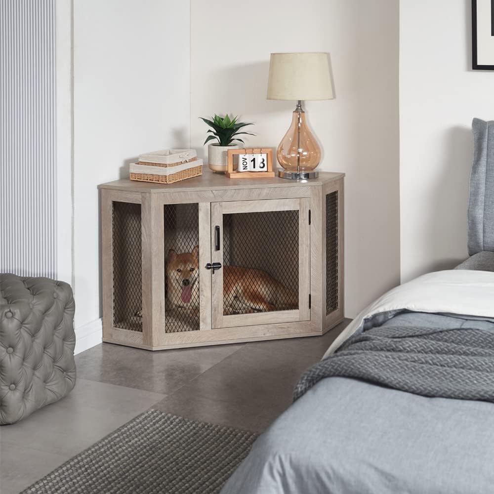 unipaws Furniture Style – Jaula esquinera para perros pequeños y medianos, soporte de TV estético para interiores, moderna y decorativa de madera