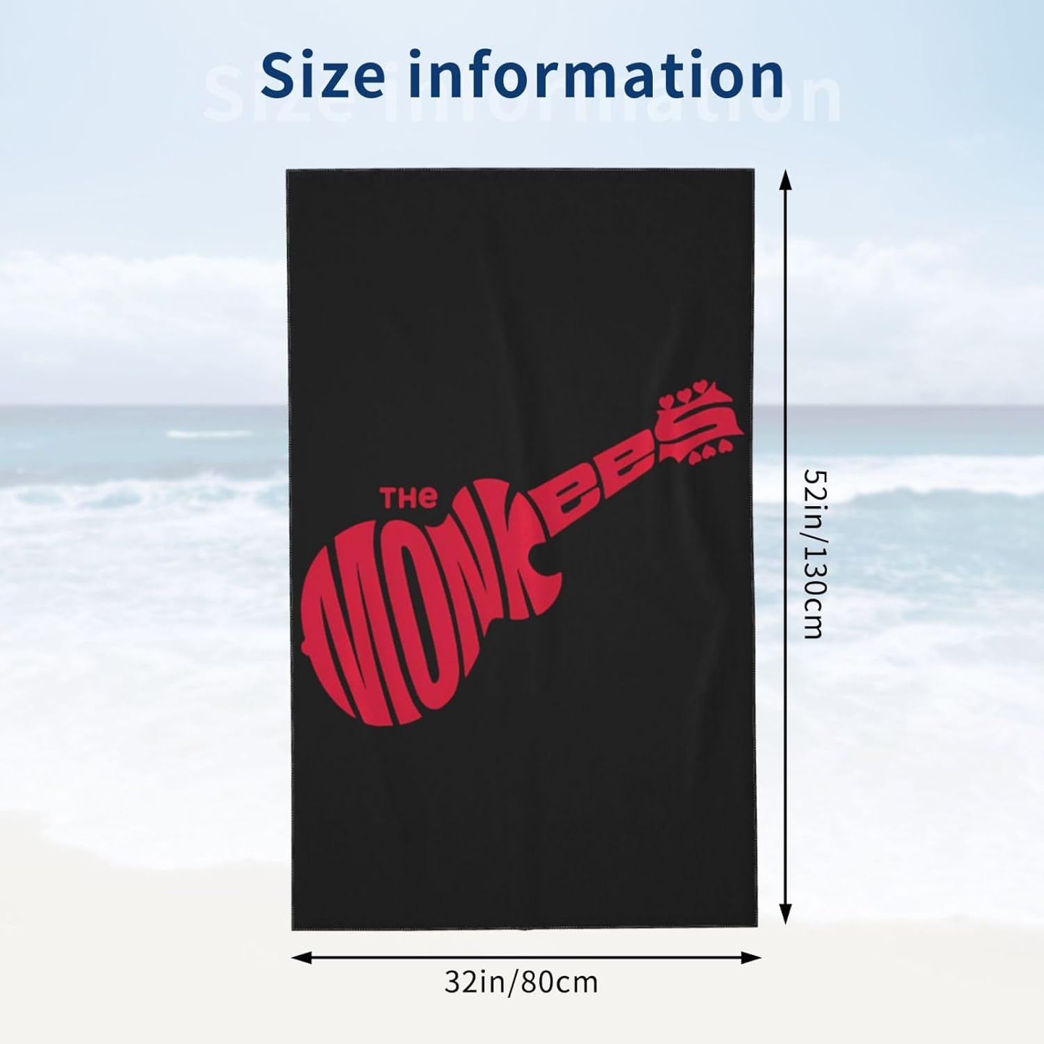 The Rock Monkees Band Logo Toalla de playa de secado rápido Toallas de baño ligeras para piscina, deportes, playa, gimnasio, 52 x 32 pulgadas