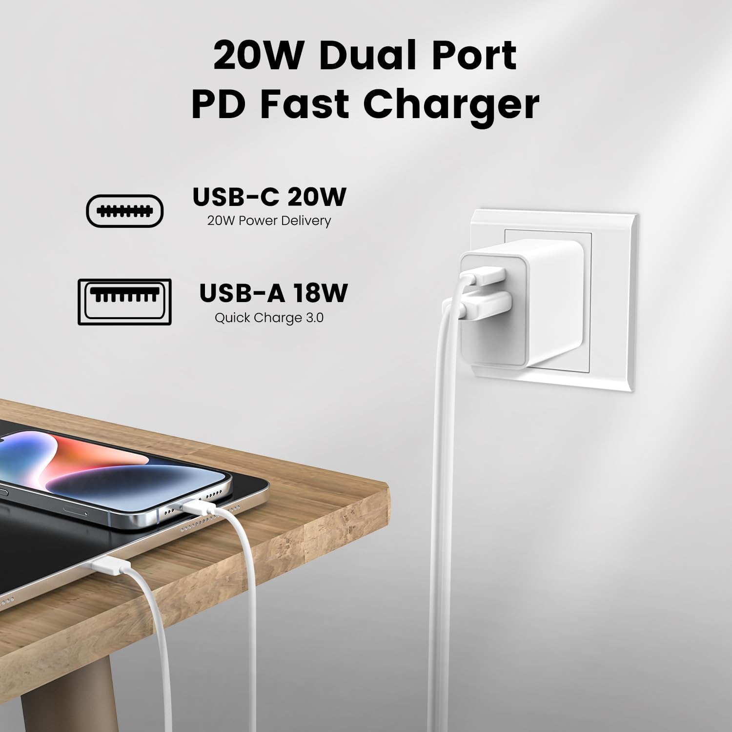 2-Pack USB C Charger Block,Cysfakun 20W PD Fast Charger, Dual Port Plug Type C Charger Compatible for New Apple Watch Series 8 7 6, iPhone