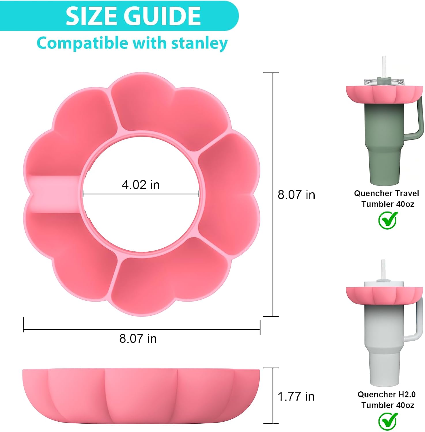 Bandeja de aperitivos para vaso Stanley de 40 onzas con asa, reutilizable de silicona, accesorios para vasos Stanley (rosa)
