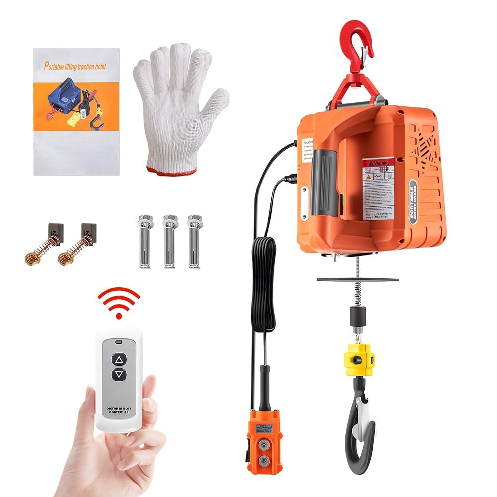 Vivrhintty – Cabrestante eléctrico 3 en 1, 1100 libras con cable y control remoto inalámbrico, elevador eléctrico portátil de 110 V y 25 pies,