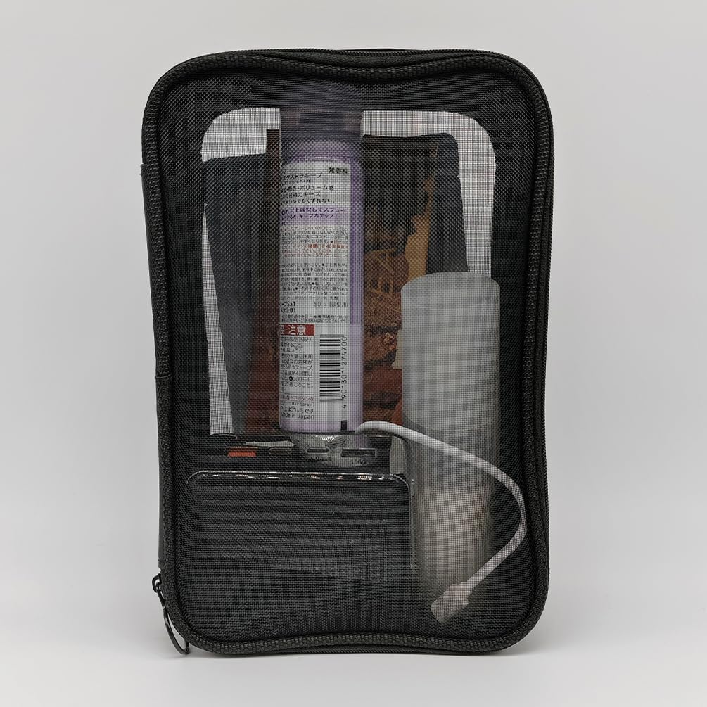 Bolsa de maquillaje, bolsa de aseo ligera para viajes, bolsa de maquillaje compacta con cremallera, color negro, Malla Negra