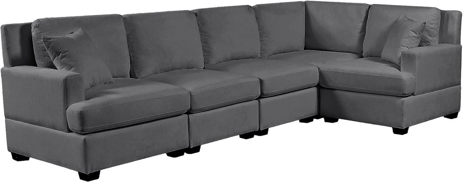 kevinplus Sofá modular modular de 88 pulgadas en forma de L para sala de estar, sofá esquinero moderno de 5 asientos con 2 cojines para apartamento,