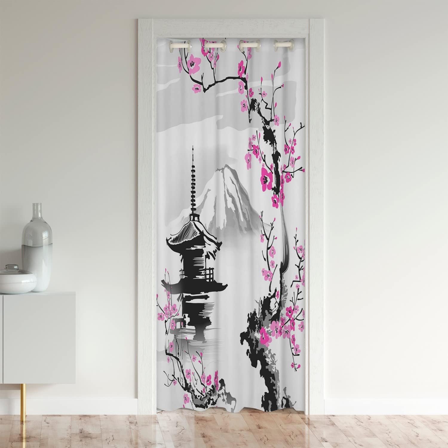 Cortina de puerta japonesa para privacidad de puerta, cortina japonesa Fuji Mountain Closet para dormitorio, sala de estar, cortina térmica con