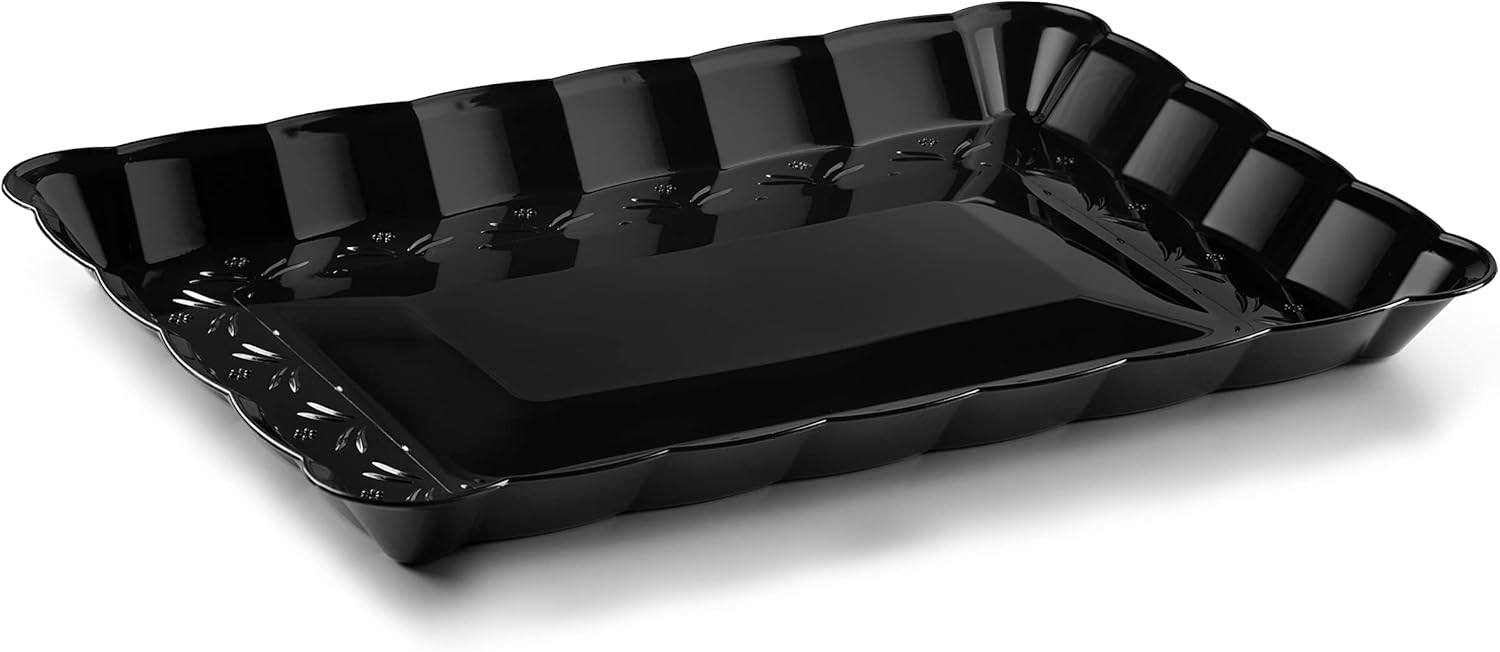 Bandejas de plástico para servir de 9 x 13 pulgadas, paquete de 4 bandejas de fiesta negras duraderas – Bandeja desechable para servir alimentos –