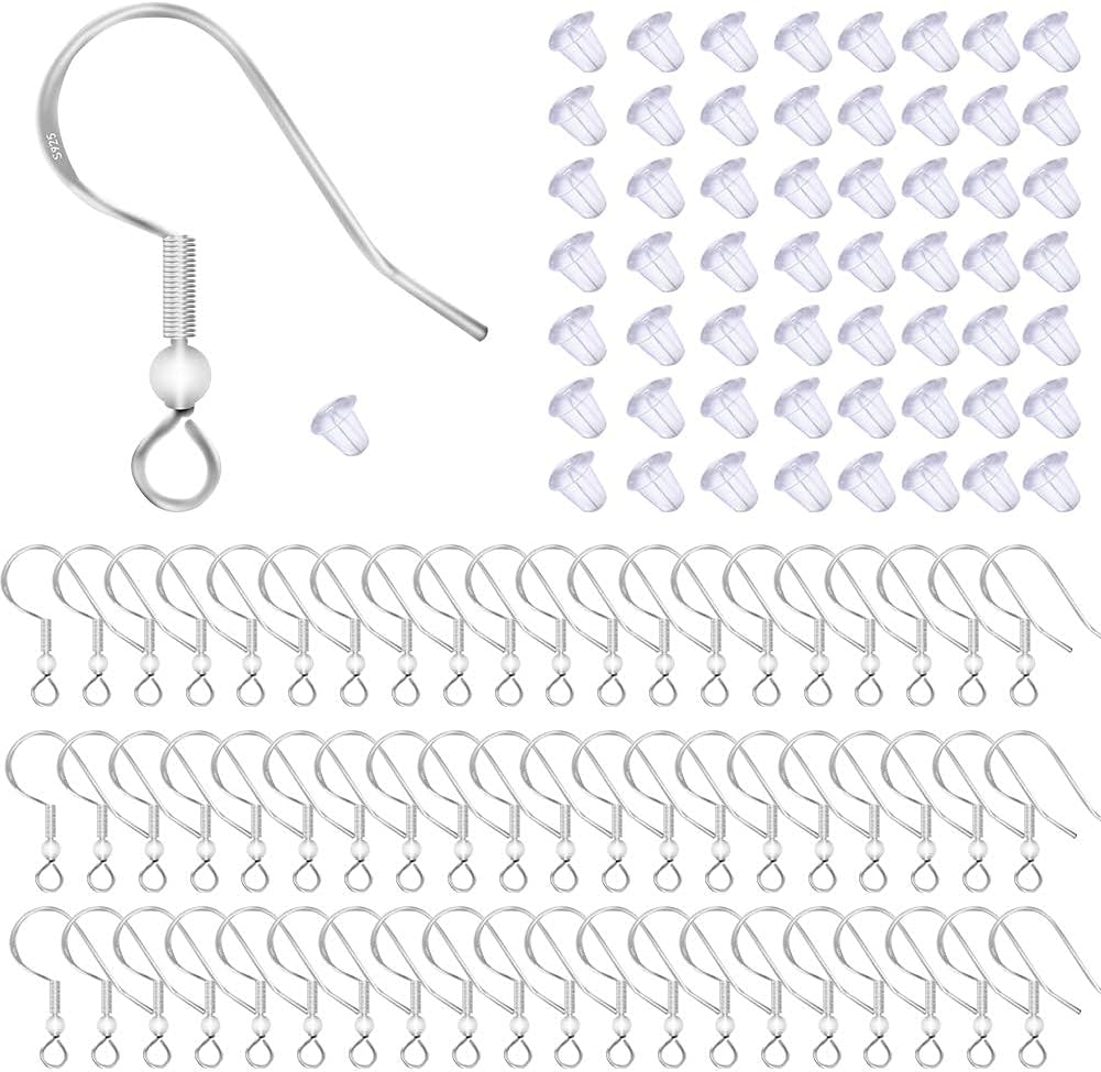 100 unidades50 pares de ganchos de plata de ley 925 para aretes, ganchos de alambre francés, hipoalergénicos, piezas de aretes, fabricación de