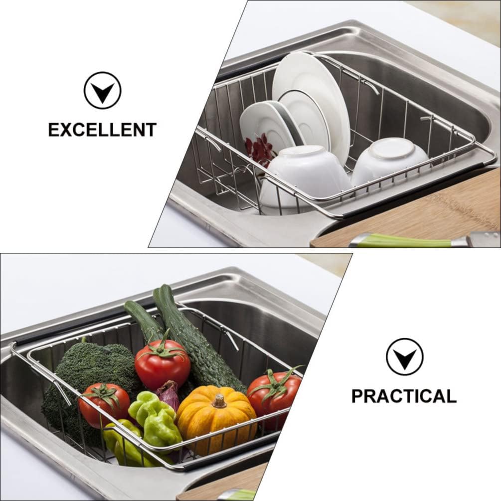 SHERCHPRY Escurridor de platos sobre el fregadero, cesta de acero inoxidable retráctil para fregadero de cocina para lavar frutas, verduras,