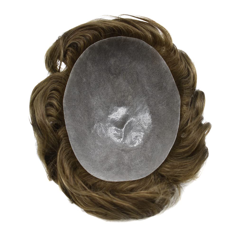 Toupee para hombres, piezas de cabello humano real, piel de polietileno, sistema de reemplazo de postizo para hombre, unidad de pelo de poliuretano