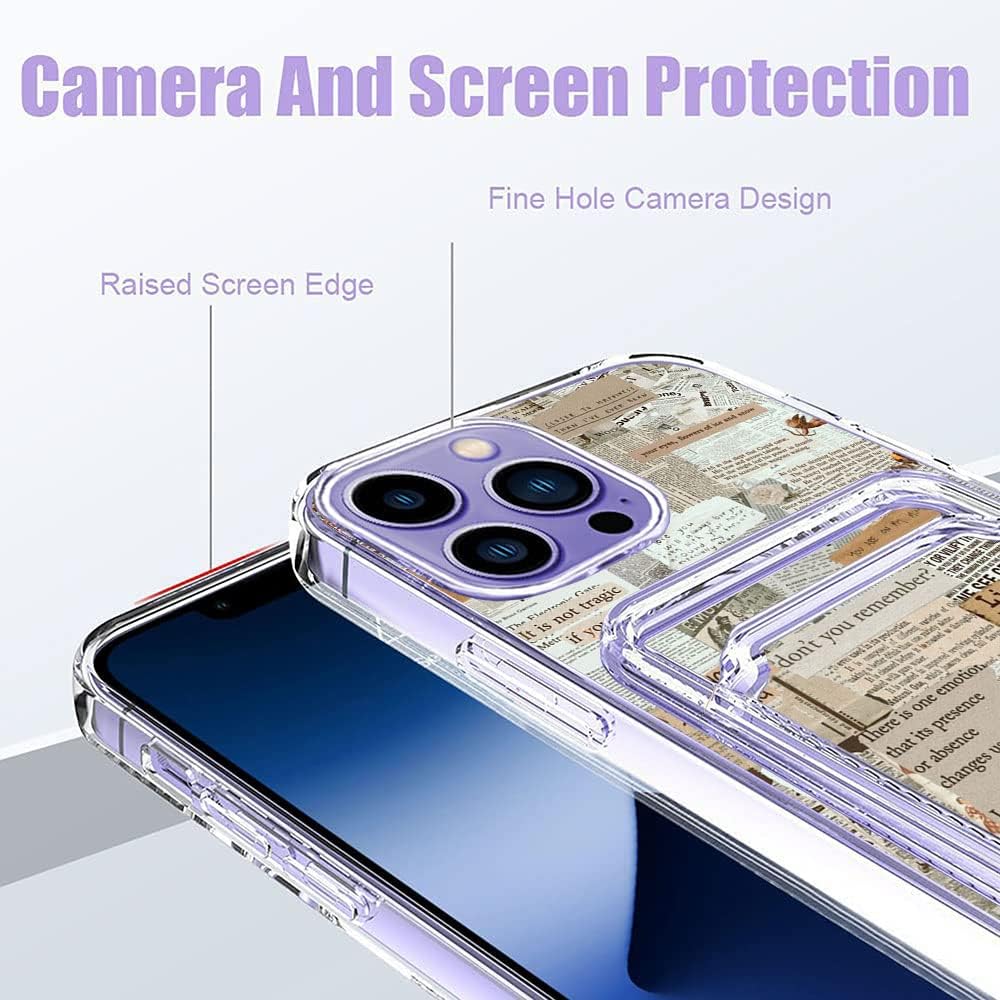 Funda estética para teléfono con tarjetero para iPhone 12 Pro Max, diseño de collage de periódicos retro, bonita funda para teléfono para niñas y