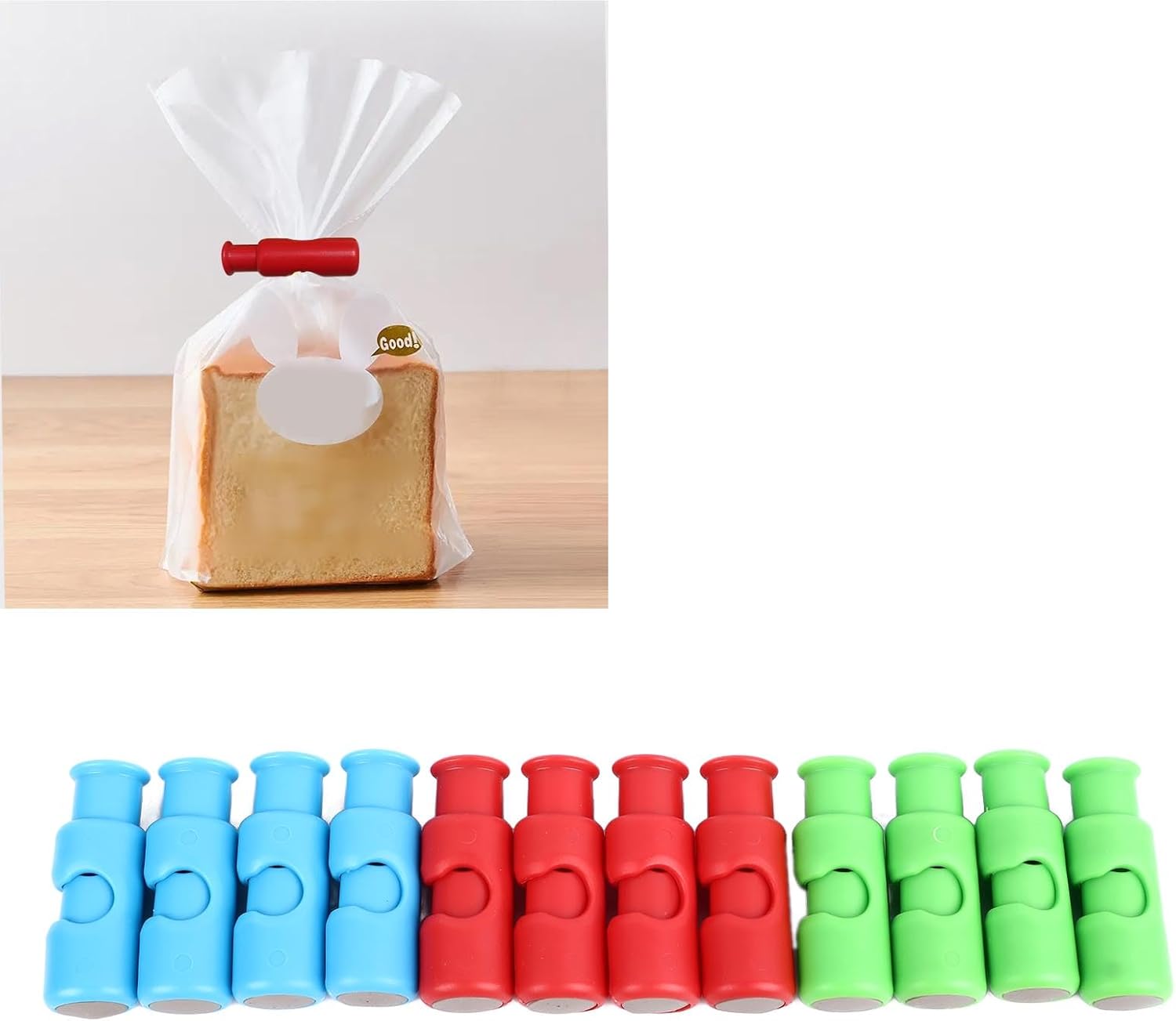 12 clips para bolsa de pan, plástico ABS resistente, 3 colores, fácil operación, clips de cierre de bolsa de plástico para el hogar, cocina, viajes,