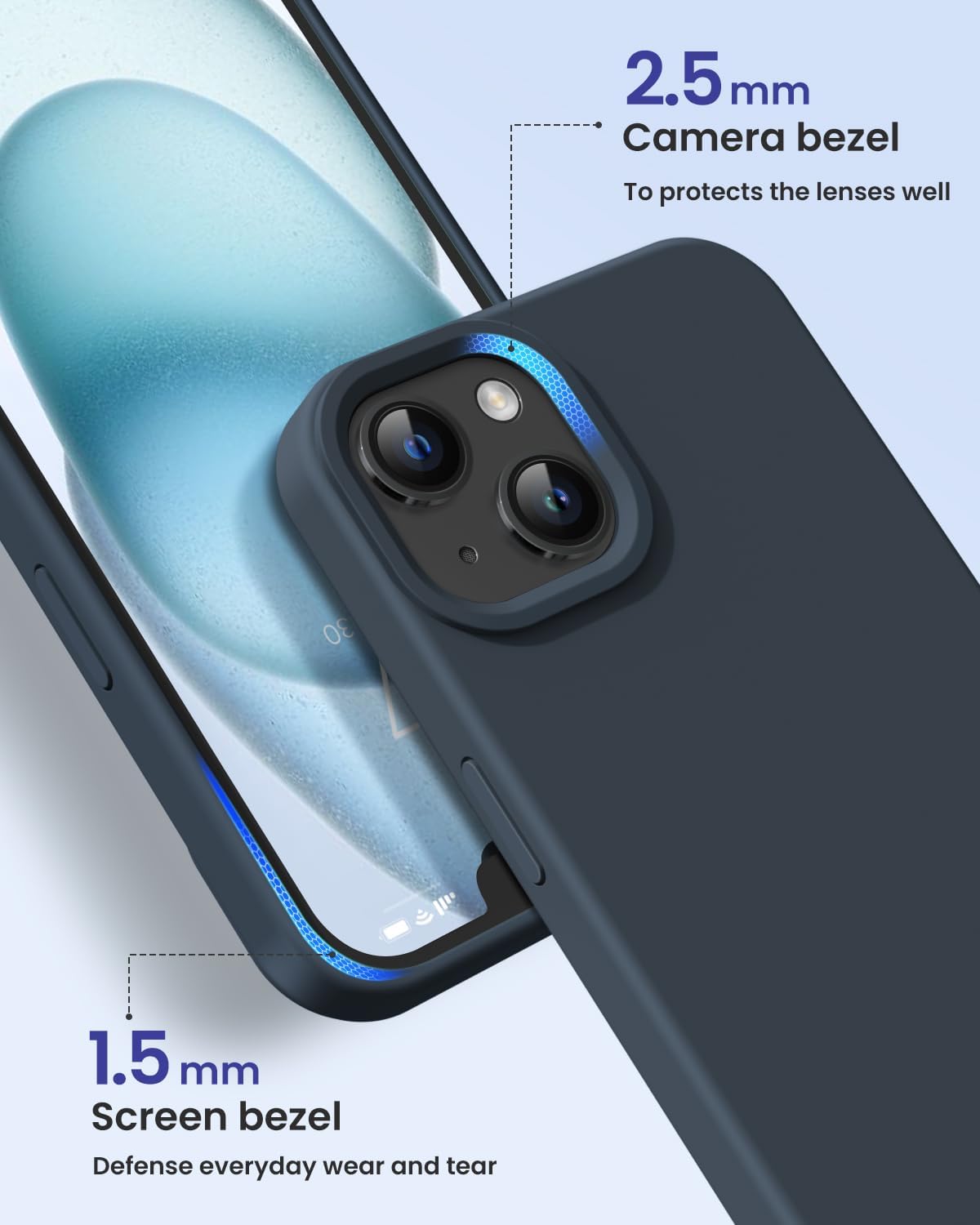 Funda diseñada para iPhone 15, funda de silicona protección contra caídas de grado militar forro de microfibra antiarañazos funda de silicona ultra