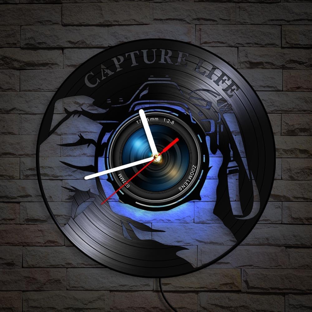 Reloj de pared analógico de 12 pulgadas con luz LED, moderno reloj de fotógrafo silencioso sin tictac para estudio en casa, regalo para amantes de