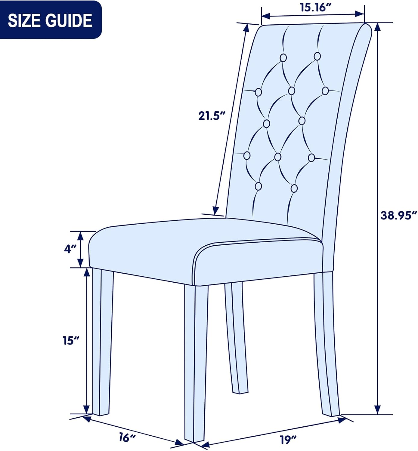 Line Fabric – Juego de 2 sillas de comedor, color chocolate