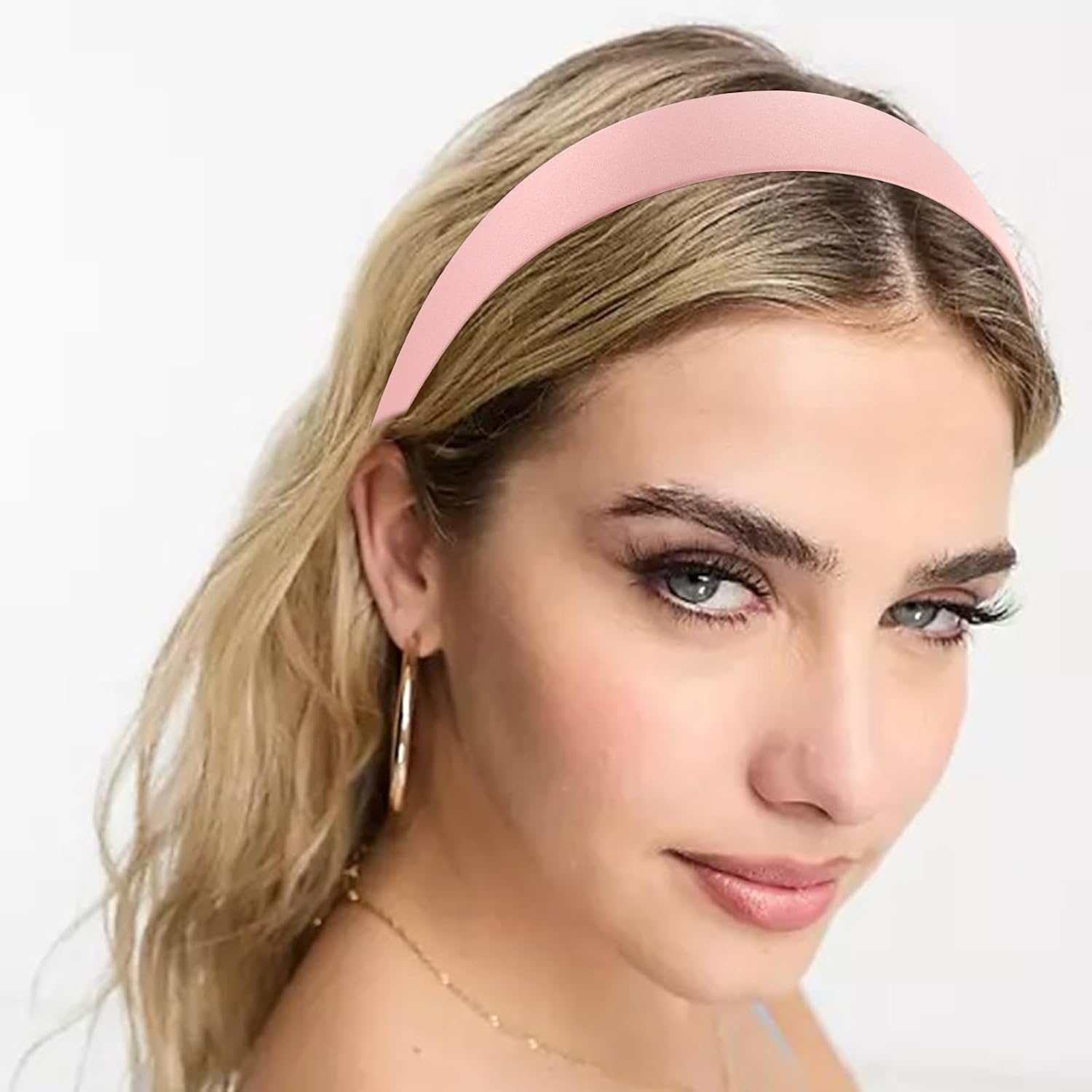 VELSCRUN Diademas para mujeres y niñas, diadema rosa satinada de 1.3 pulgadas, bandas anchas para el cabello de mujer, bandas de pelo de moda,