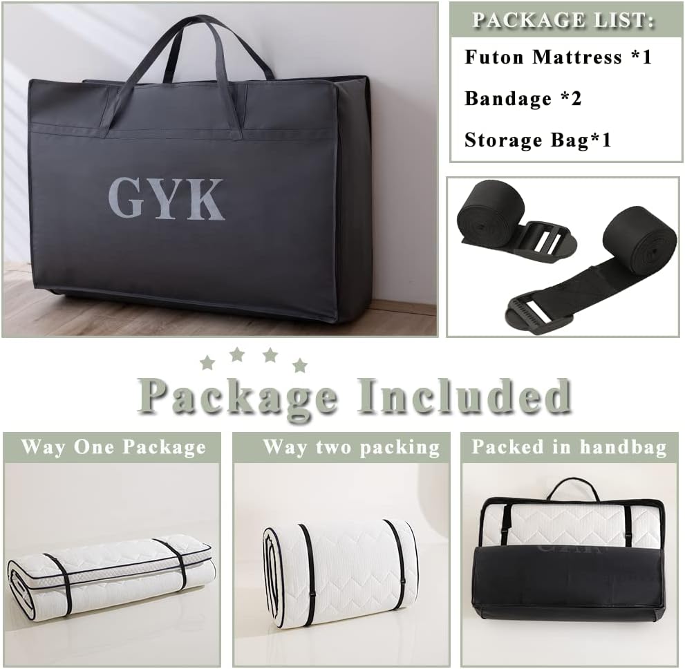 GYK Cubrecolchón de espuma viscoelástica gruesa, plegable enrollable para camping, viaje por carretera, futón japonés, tapete de tatami, tela de