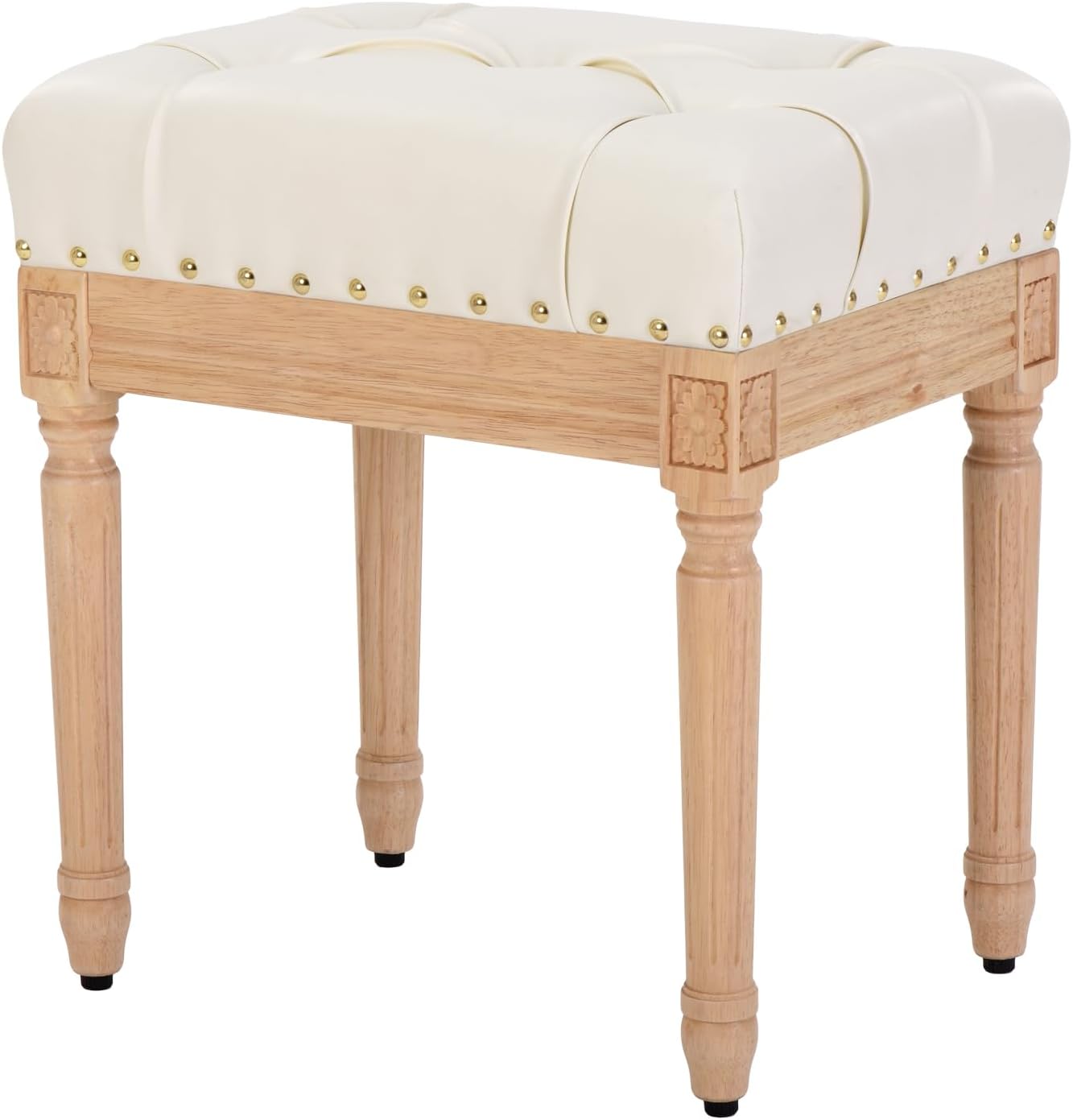 Taburete otomano de 19 pulgadas para dormitorio, silla de tocador copetuda para sala de maquillaje, taburete otomano de piel sintética con marco de