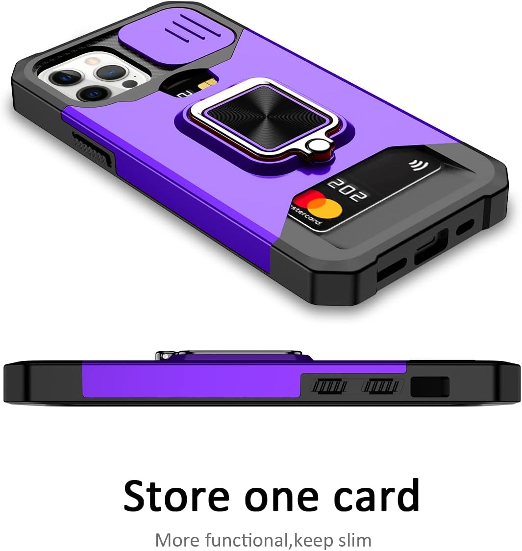 Nvollnoe Funda para iPhone 1212 Pro con cubierta deslizante para cámara y tarjetero resistente funda protectora para iPhone 12 con anillo magnético