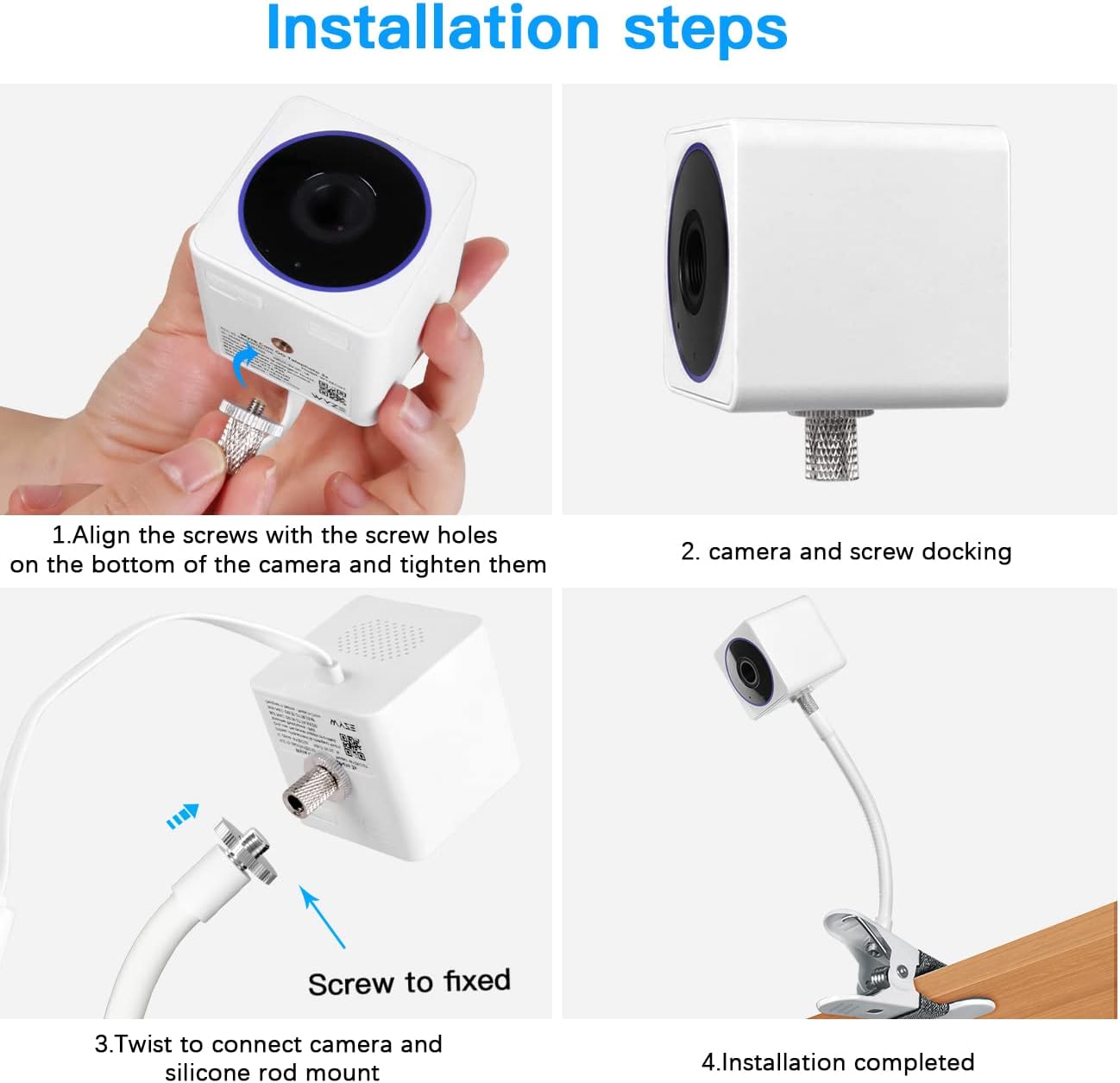 Soporte de pared con clip de cuello de cisne para cámaras Wyze Cam OG y más con orificio roscado de 14″