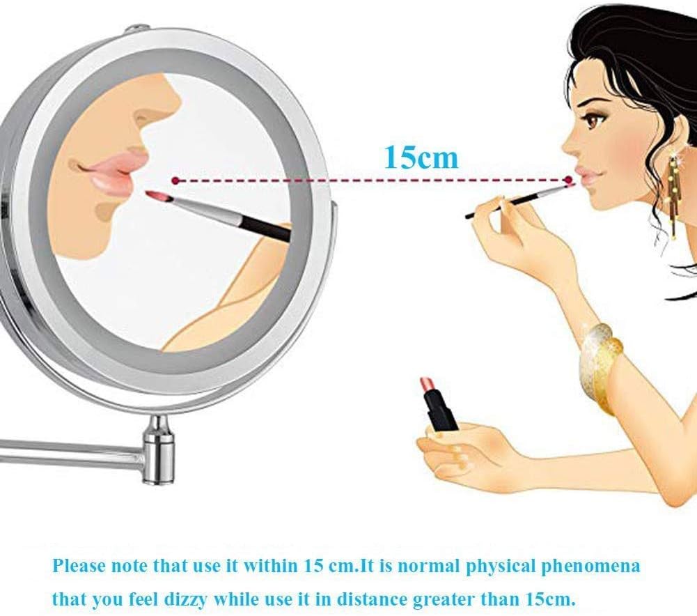 RomildaYuan Wall Mount LED Lighted Makeup Mirror 10X Magnifying Cosmetic Mirror 360 Swivel Extendable Two Sided Vanity Mirror for Bathroom, Powered