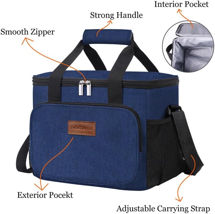 Lonchera aislada para mujereshombres, bolsa de almuerzo a prueba de fugas con correa ajustable para el hombro, bolsillo frontal con cremallera y