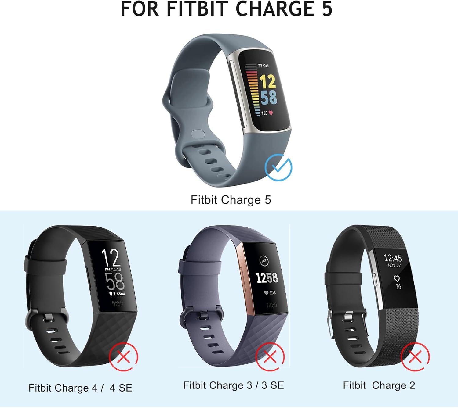 Tobfit Bandas de silicona compatibles con Fitbit Charge 6  Fitbit Charge 5 bandas para mujeres y hombres, correas de repuesto deportivas clásicas