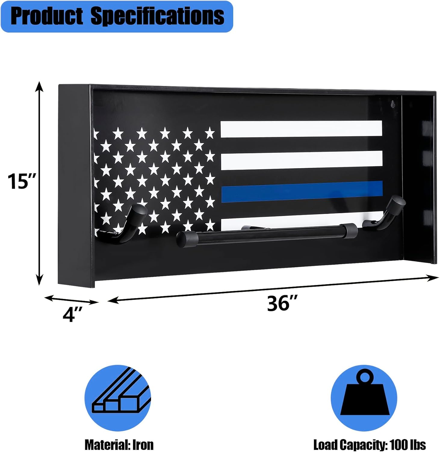 BUYYAH Police Gear Stand, Police Hanger, Tactical Duty Gear Rack with 3 Hooks, Free-Standing All Iron Frame Police Gift Decor with Flag, Black, Come