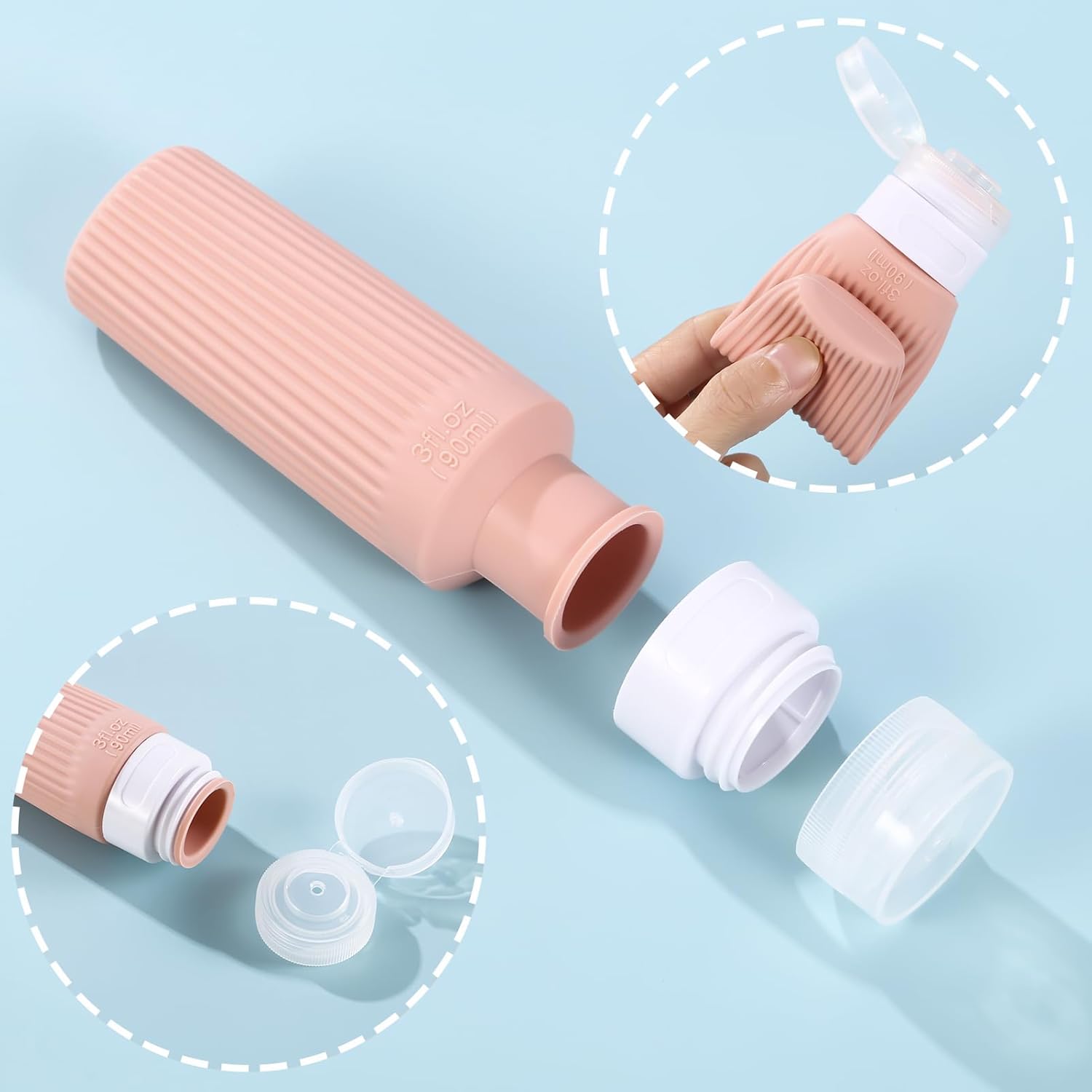 Botellas de viaje de silicona para artículos de tocador, botellas de viaje recargables portátiles de 3 onzas aprobadas por la Tsa, a prueba de