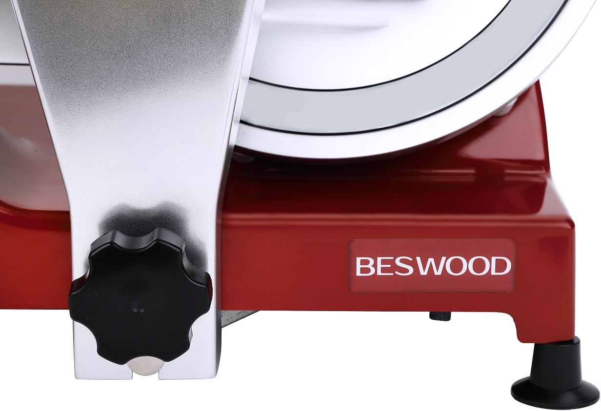 BESWOOD 10″ Premium Cromo plateado acero hoja eléctrica Deli carne queso rebanador de alimentos con plato de servir comercial y para uso doméstico