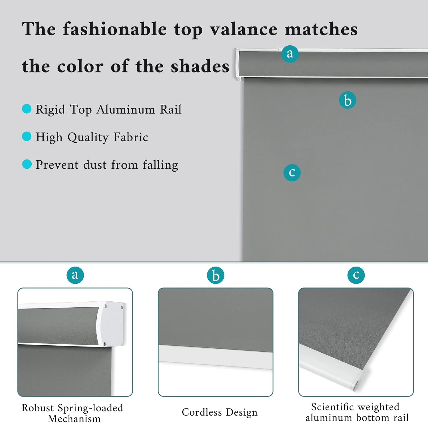 MYshade Persianas enrollables opacas para ventanas, persianas enrollables sin cordón, fáciles de instalar y protección de privacidad, persianas