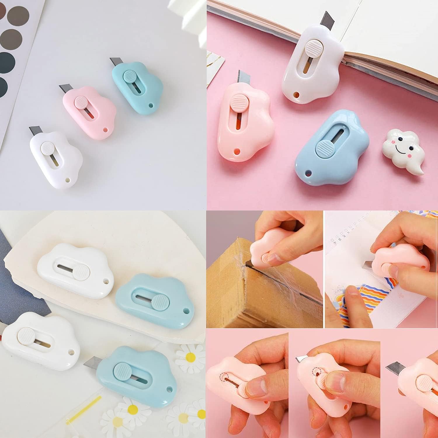 Honbay 6 Uds. Creative Cute Cloud Mini Utility Cuchillos Portátiles Cuchillo de Arte Retráctil Cuchillo de Sobre Abrecartas Abrecartas Cartón Caja