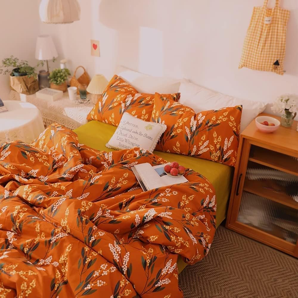 Wellboo – Juego de edredón floral bohemio, tamaño Queen, ropa de cama botánica de calabaza, edredones de algodón para mujeres y niñas, manta