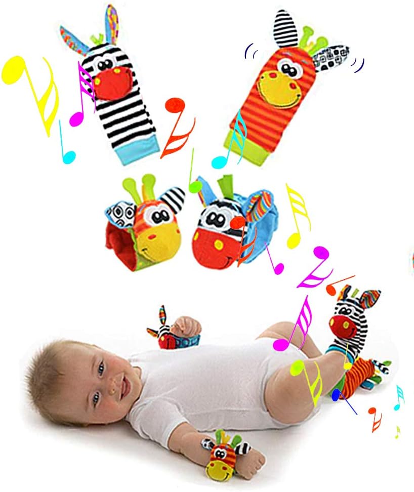 Buscadores de pies y sonajeros de muñeca para bebés, juguetes de textura de desarrollo para bebés, calcetines de juguete para bebés y sonajeros de