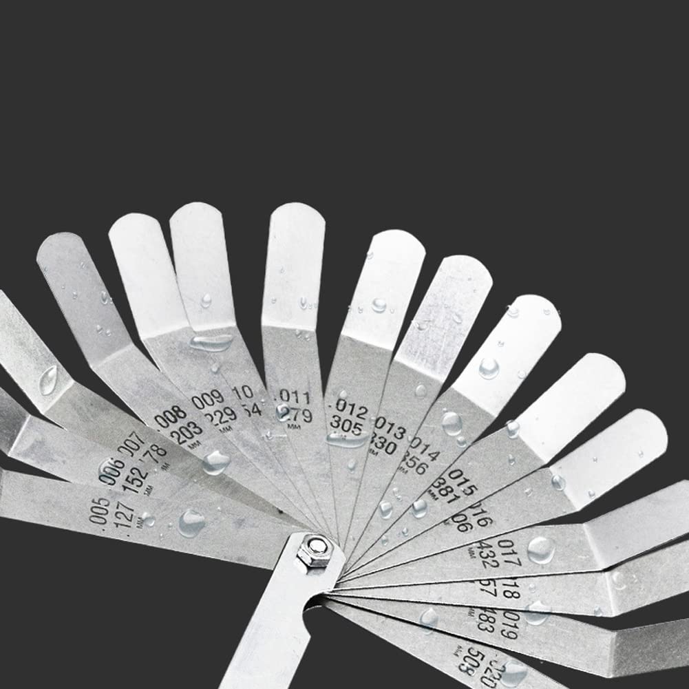 1 unidad de medidor de 16 cuchillas, calibre de acero inoxidable, calibre de espesor, herramienta de medición métrica e imperial de doble marcado,