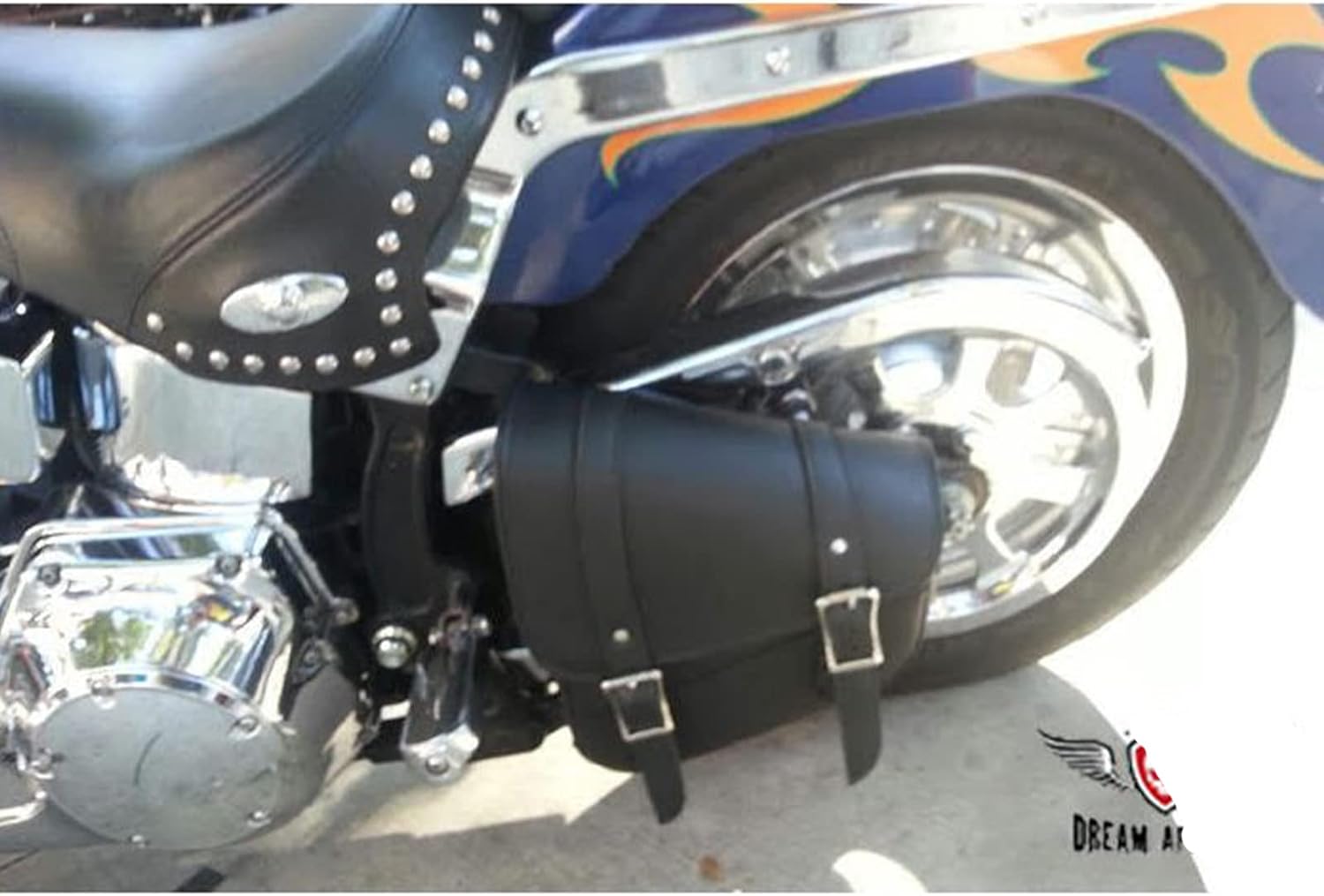 GARGOYLE BELLS Bolsas de cuero para sillín de motocicleta, bolsa de brazo oscilante para softails y helicópteros, bolsas de equipaje de motocicleta,