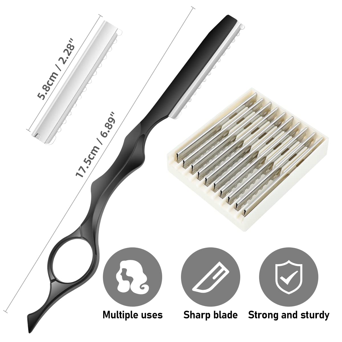 Cuchillo para adelgazar el cabello, afeitadora de peluquería y peluquería con 10 cuchillas de acero inoxidable de repuesto para uso en el hogar y
