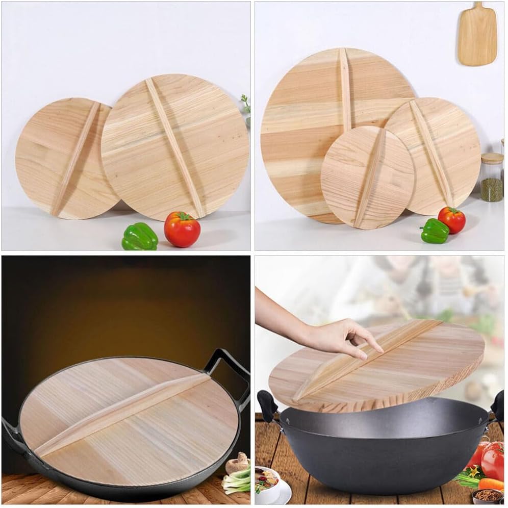 Ipetboom Tapa Wok de madera Utensilios de cocina de madera Cubierta de sartén de madera Tapa de wok de madera Cubierta de olla de 9.1 in Cubierta de