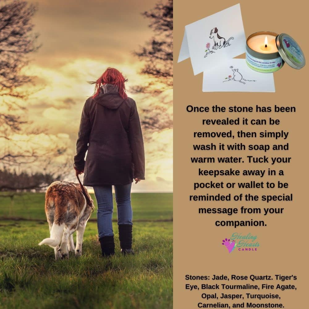 Pet Perennials Healing Hearts – Vela conmemorativa para mascotas, vela de soja con piedra de recuerdo de Feng-Shui (incrustada) Pérdida de regalos