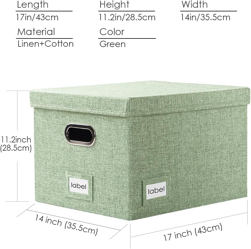 PRANDOM Caja organizadora de archivos, juego de 2 carpetas plegables decorativas de lino para almacenamiento de archivos colgantes con tapas,