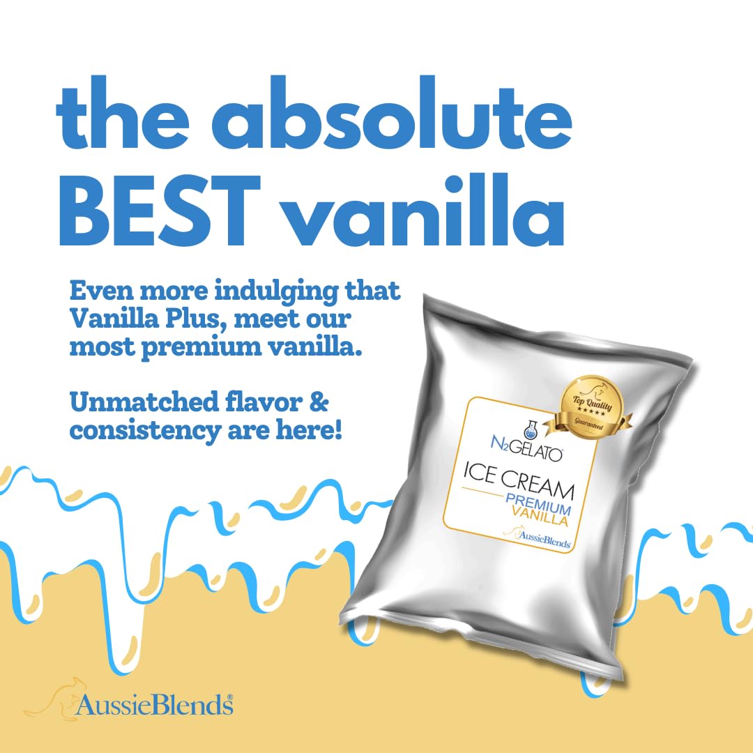 AussieBlends Mezcla de helado lácteo de vainilla prémium en polvo para porción suave, helado, helado enrollado, helado de nitrógeno líquido, helado