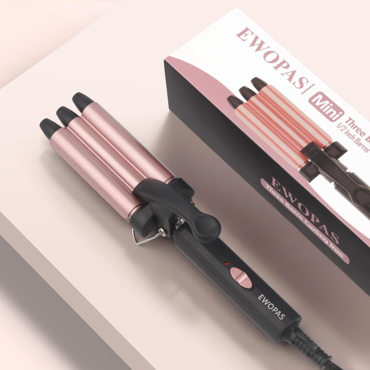 Ewopas Small Hair Crimper 3 Barrel Curling Iron Wand,12 Inch Beach Waves Curling Iron,Fast Heating, Light Weight, and is Easy to use,Mini Dual