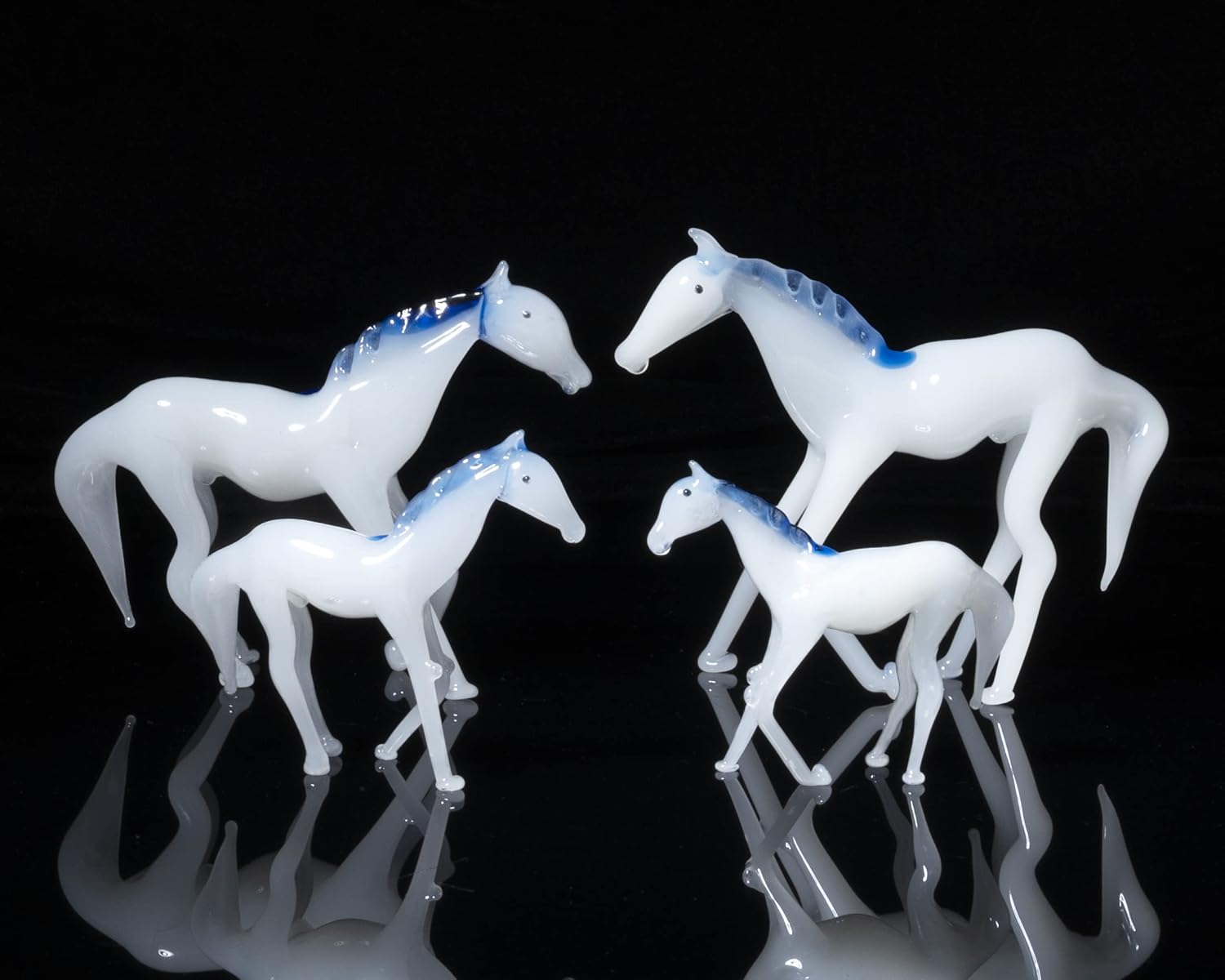 BEZAVO Figura de cristal de la familia de caballos, escultura de vidrio hecha a mano, figuras de animales de cristal de caballo, figuras de vidrio