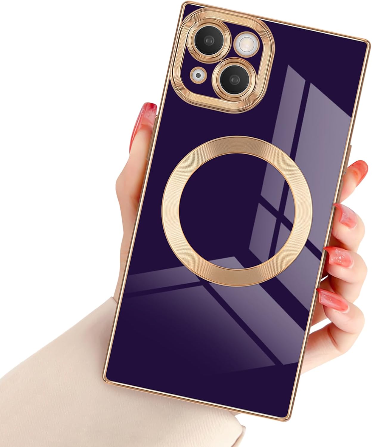 Funda magnética para iPhone 13, funda cuadrada con borde chapado de lujo con MagSafe para mujeres y hombres, TPU suave, antiarañazos, a prueba de