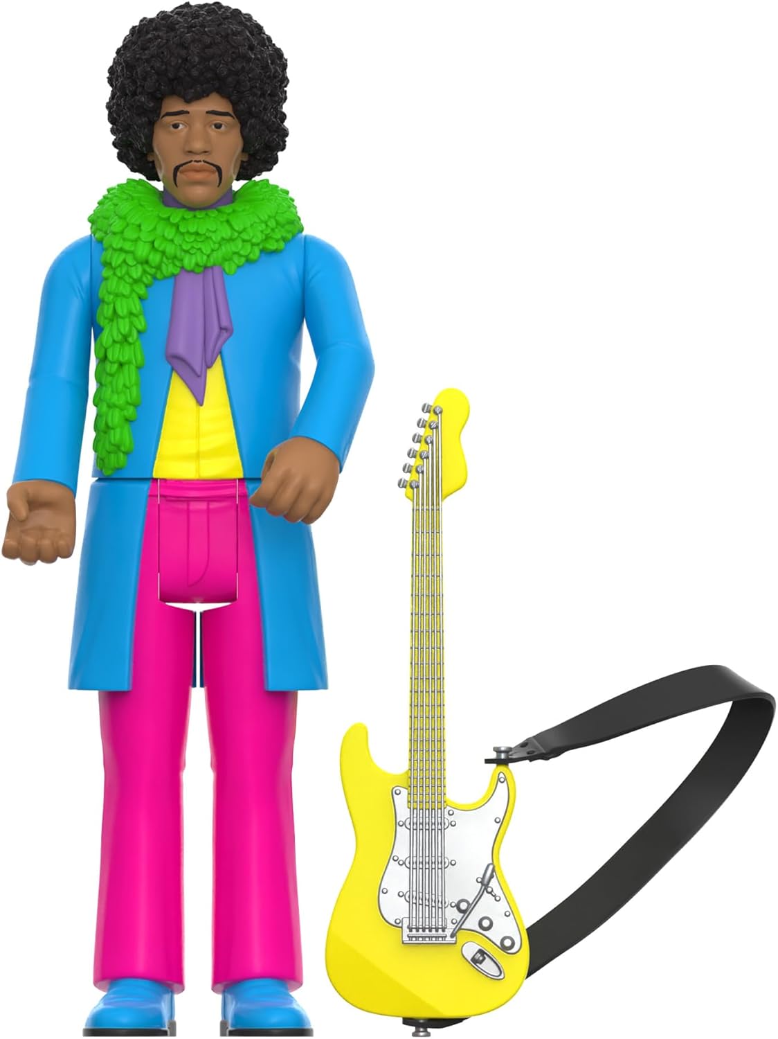 Super7 Jimi Hendrix Blacklight (Are You Experienced) – Figura de acción de Jimi Hendrix de 3.75 pulgadas con accesorio, coleccionables de rock