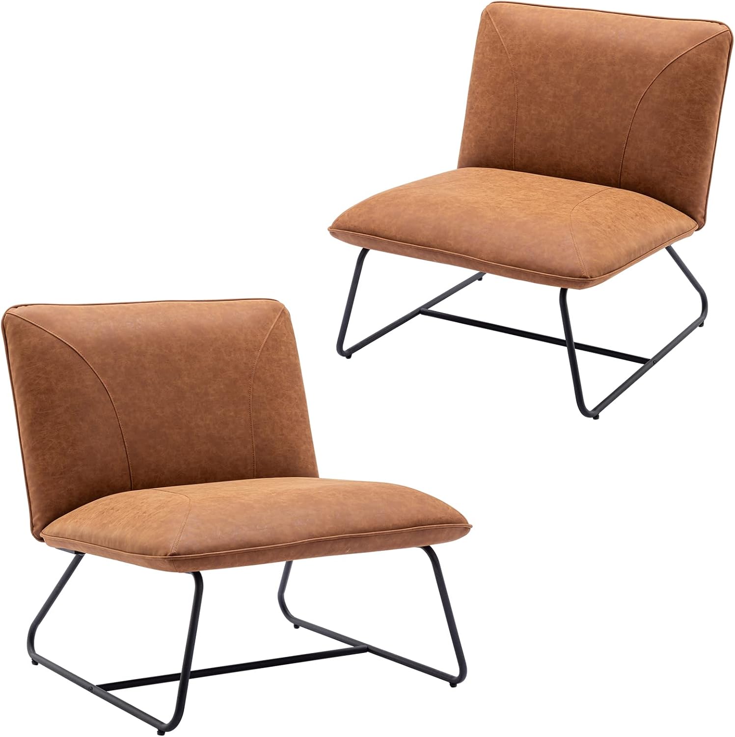 DUOMAY Juego de 2 sillas decorativas modernas, de 27.5 pulgadas de ancho grande, tapizadas de poliuretano, sin brazos, para sala de estar, sillas de