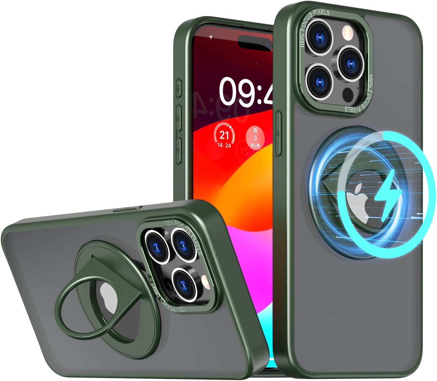 Funda magnética para iPhone 15 Pro Max compatible con Magsafe, grado militar, a prueba de golpes, mate, delgada, con soporte de anillo magnético