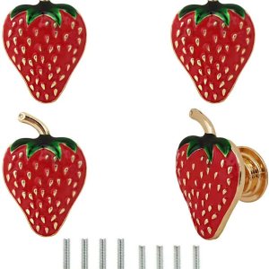 Sutfmwe Perillas de gabinete de fresa, pomos decorativos de aleación de metal de fresa para armario, puerta, armario, aparador, perillas para Sutfmwe Perillas de gabinete de fresa, pomos decorativos de aleación de metal de fresa para armario, puerta, armario, aparador, perillas para