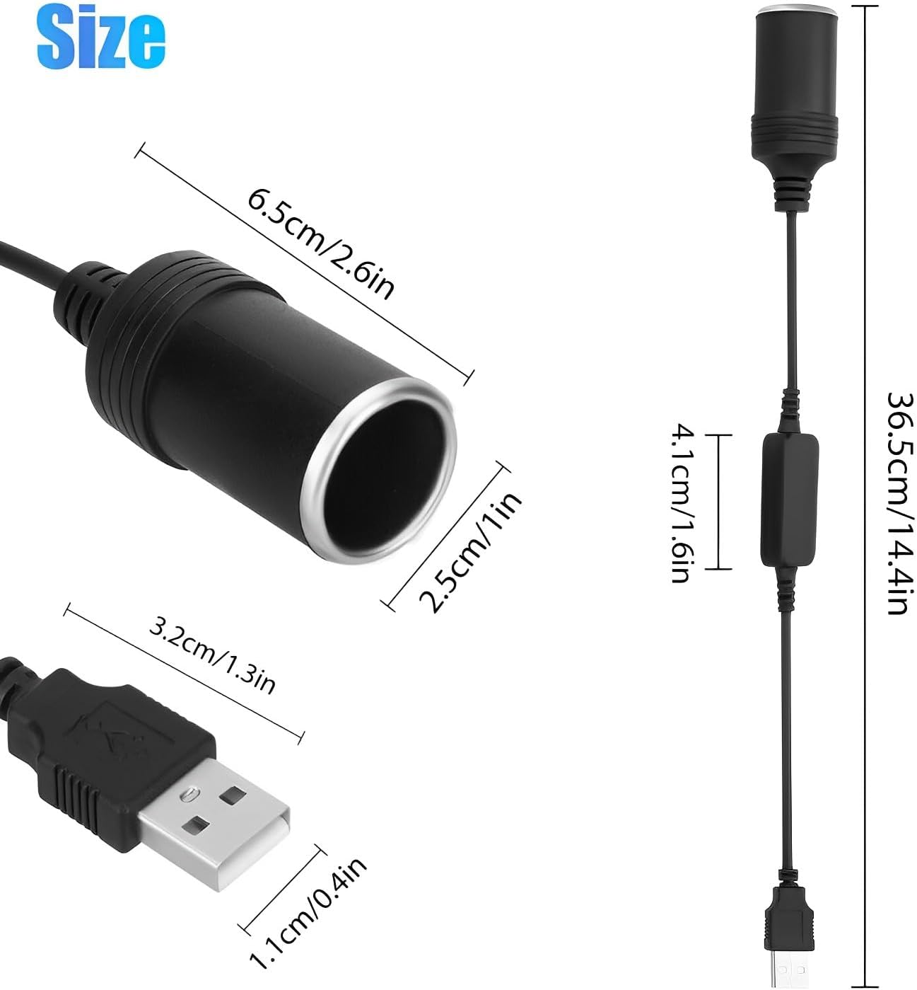2 unidades de enchufe para encendedor de cigarrillos de automóvil, convertidor hembra USB a 12 V, cable adaptador adecuado para conducir grabadora