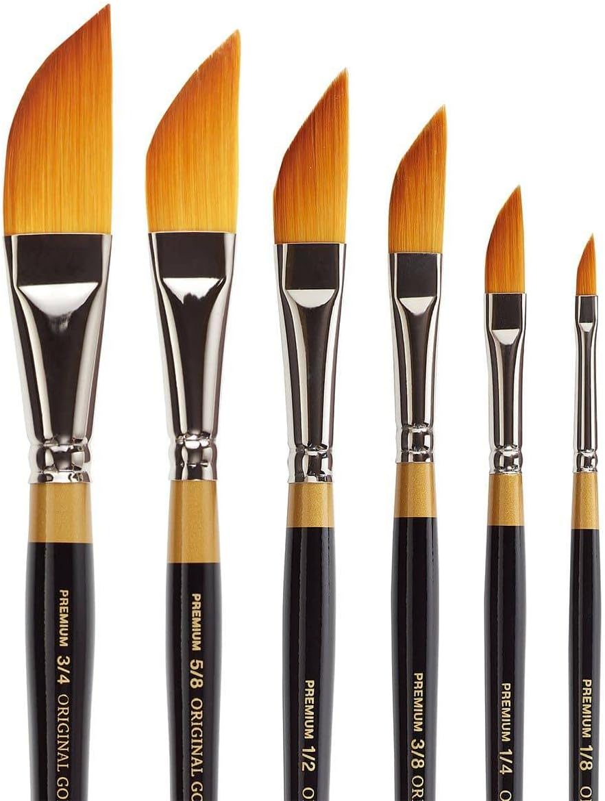 KINGART Original Gold 9800 – Juego de pinceles para pintar, multimedia de Taklon dorado, herramientas de pintura para óleo, acrílico, acuarela y